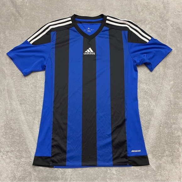 adidas Other - Adidas Men's Football Jersey Shirt Sport Striped Blue/Black Size Small